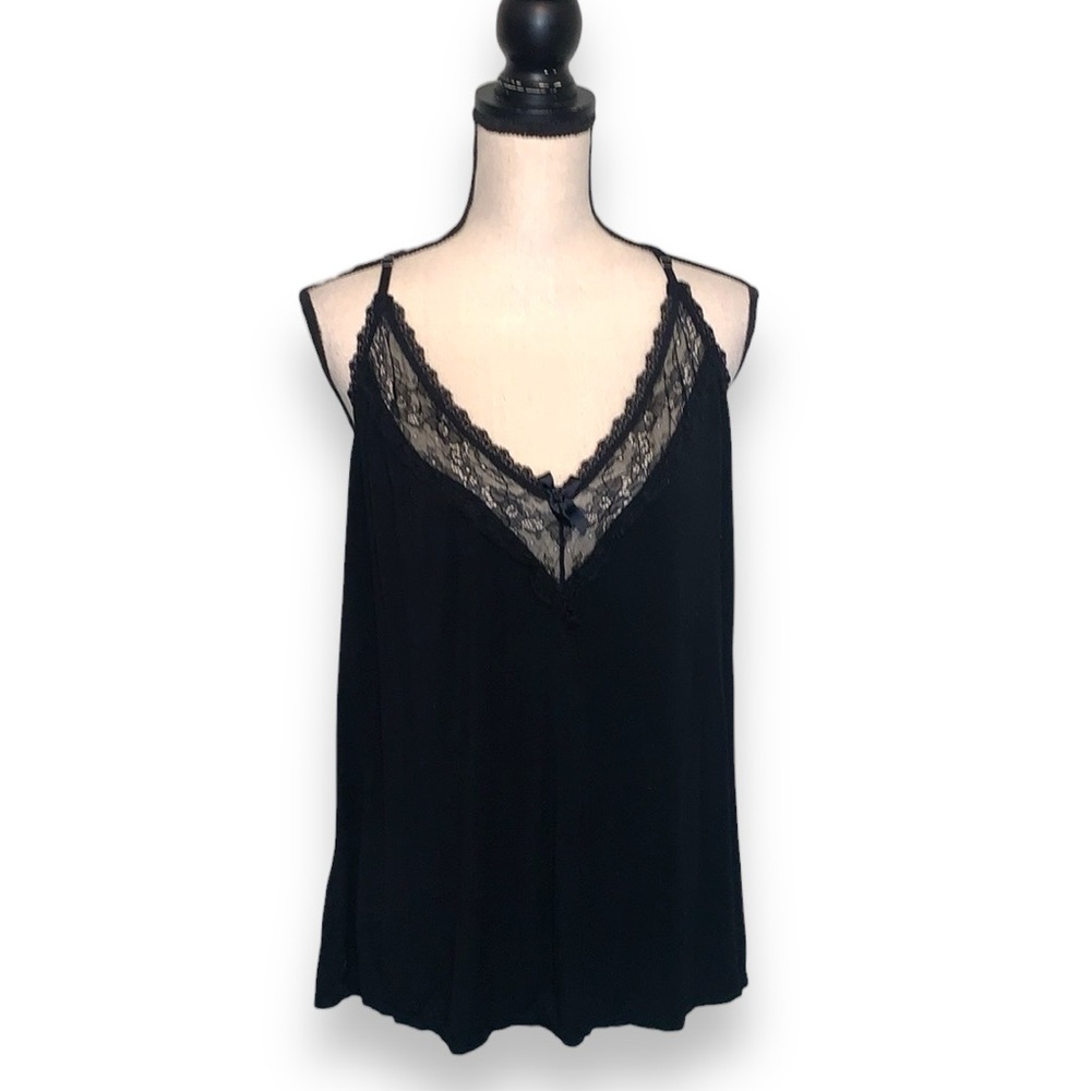 Black Lace Trim V Neck Cami Camisole Plus Size 3XL Racerback Layering Top